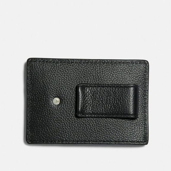 NWT COACH Money Clip Card Case in Black Leather with Coach Gift Box - Picture 2 of 6